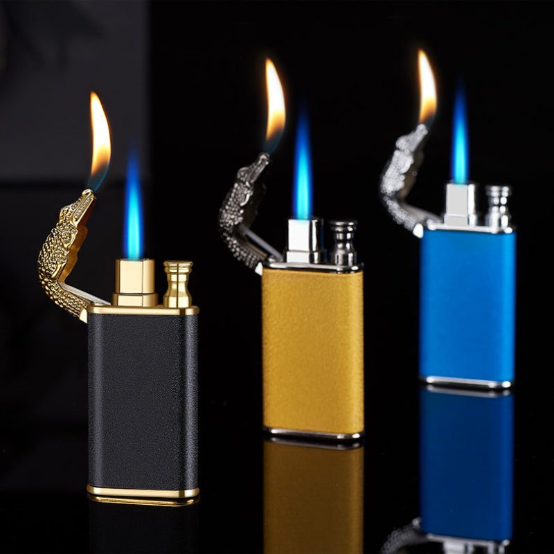 Blue Flame Metal Crocodile Double Fire Dragon Lighter