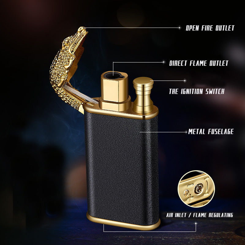 Blue Flame Metal Crocodile Double Fire Dragon Lighter