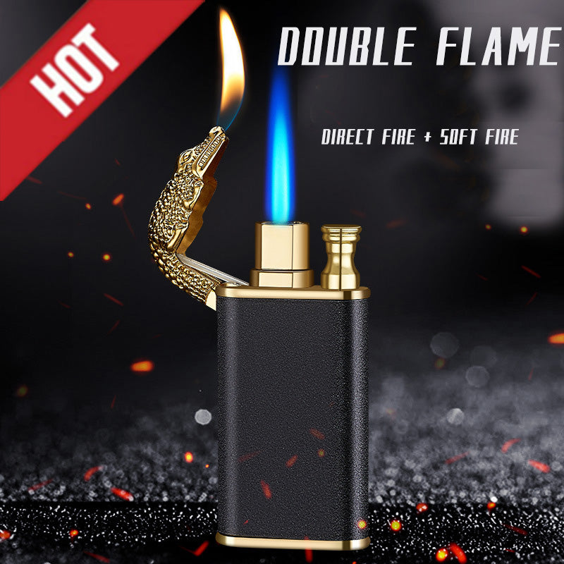 Blue Flame Metal Crocodile Double Fire Dragon Lighter